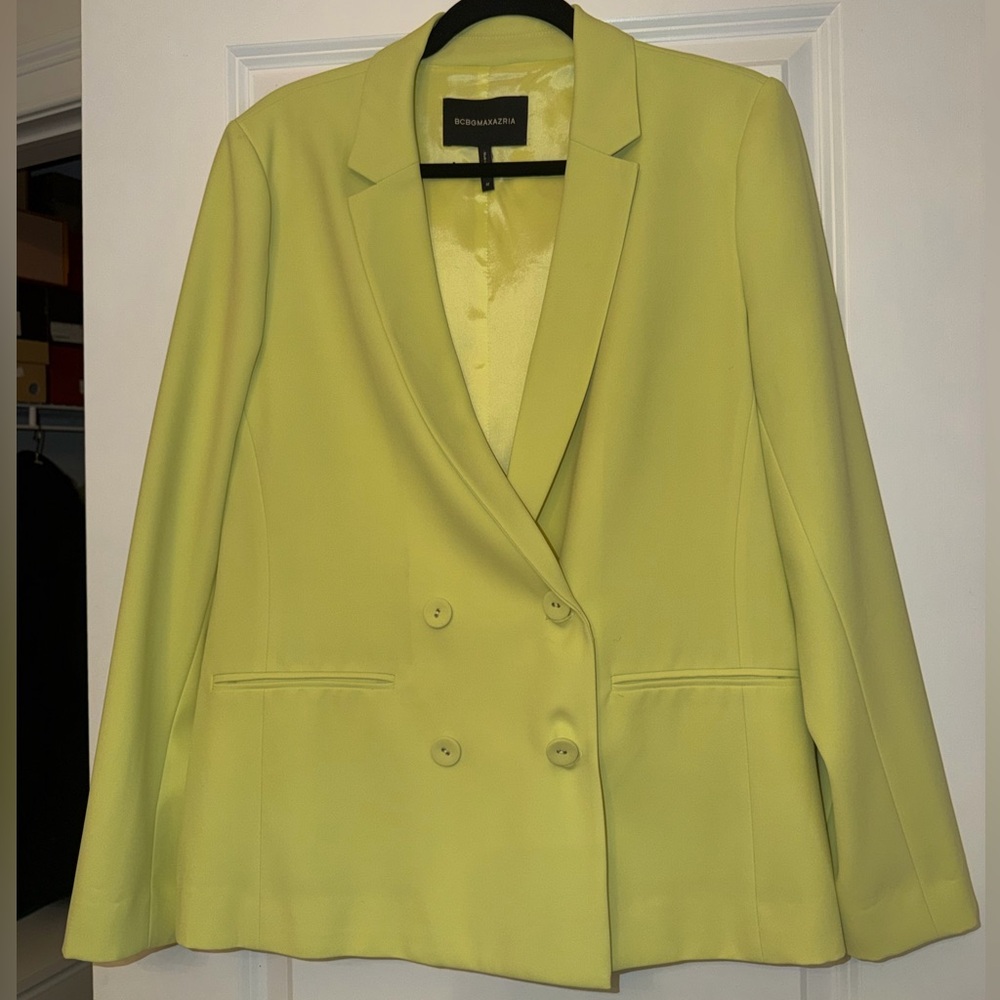BCBGMaxAzria Yellow-Green Double-Breasted Blazer